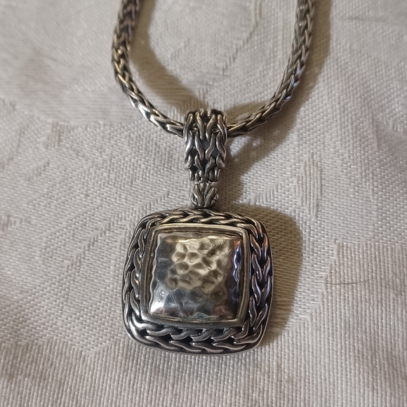 John Hardy Classic Chain Icon Necklace and Hammered Square Pendant, SS - Picture 3 of 9
